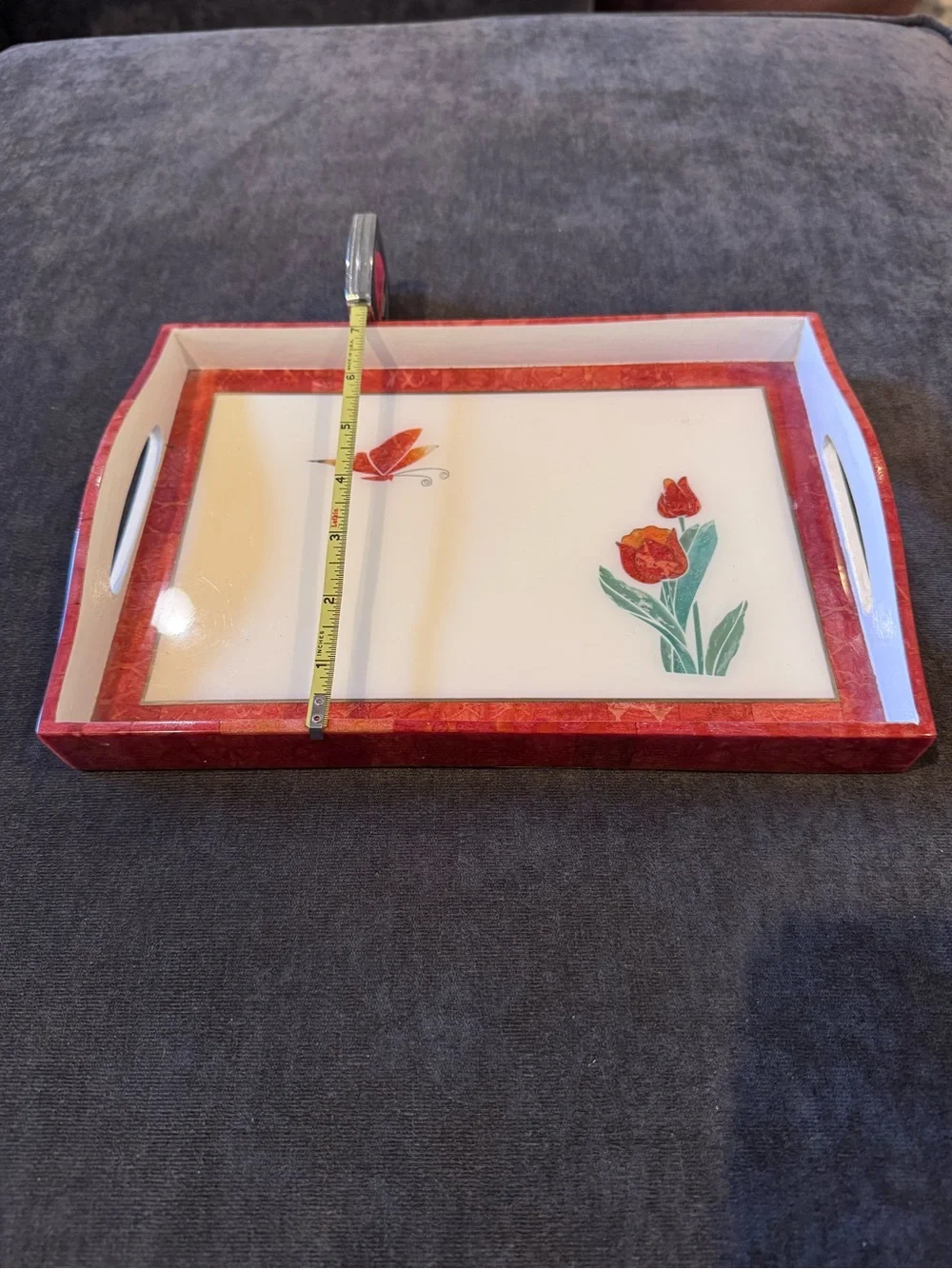 Red Floral Decorative Serving Tray Crafted From the Philippines